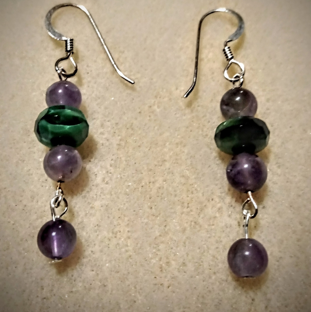 Amethyst and green tiger's eye earrings